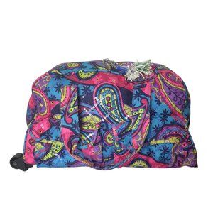 Justice Rolling Duffel Bag Retractable Handle Wheels Travel Purple Paisley Print